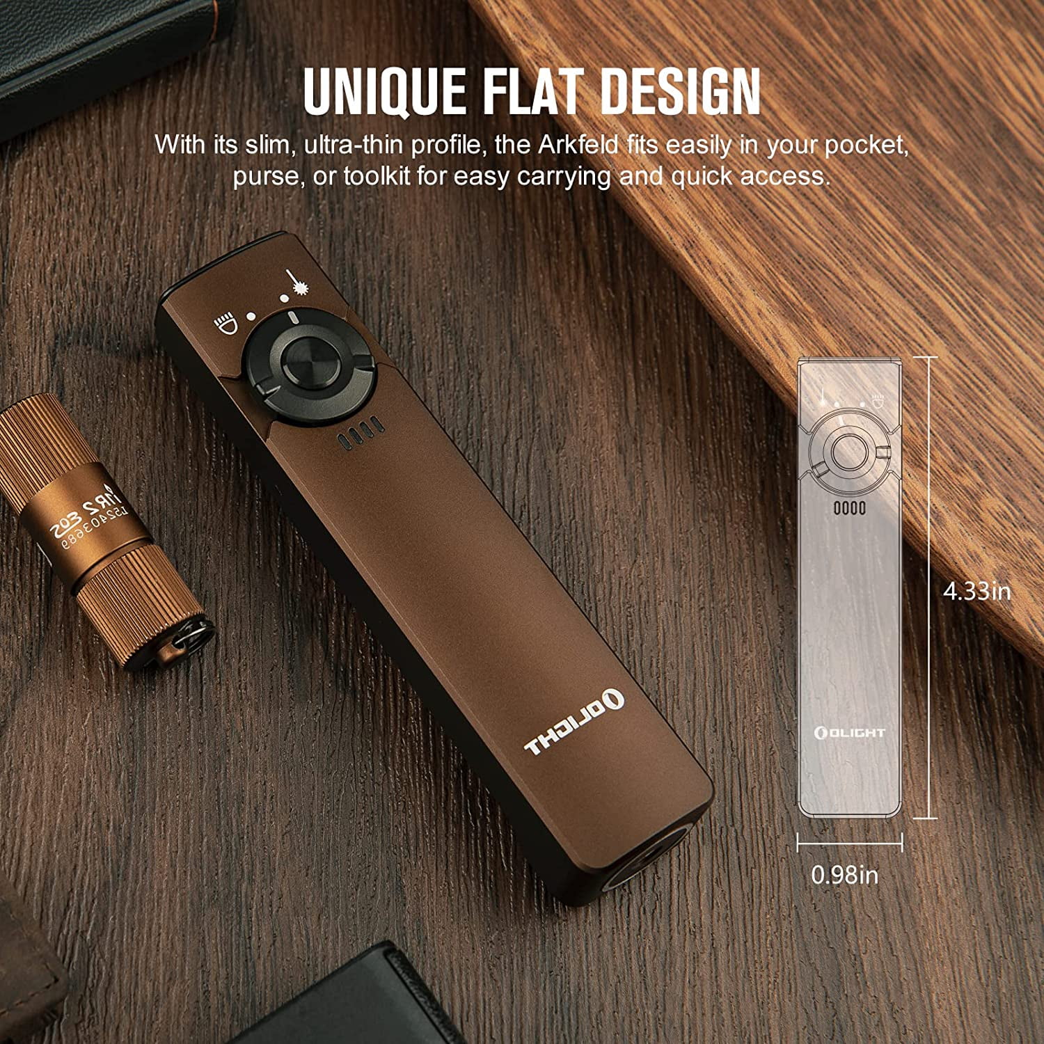 OLIGHT Arkfeld EDC Flat Flashlight, 1000 Lumens White LED Light with Green Beam Combo, Power by Rechargeable Built-in Battery for Outdoors, Emergency, Work (Desert Tan)