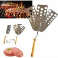 thumbnail image 2 of Creative Hot Meat Patty Flip Spatula With Wooden Handle, Stainless Steel Spatula Handle Kitchen Tool For BBQ, Stove Or Griddle Cooking, 2 of 5