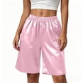 thumbnail image 2 of Puyaiuu Womens Ice Silk Satin Bermuda Shorts Elastic High Waist Loose Fit Plus Size Casual Loungewear Pants Lightweight Comfort Sleep Shorts For Summer Daily Wear, 2 of 8