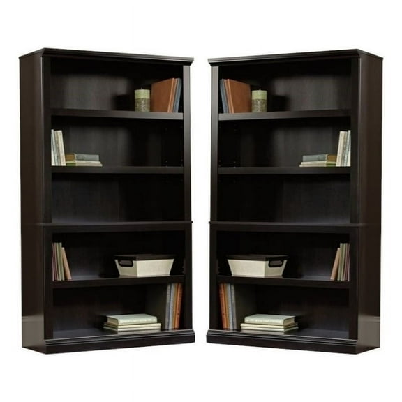 Home Square 2 Piece Wood Bookcase Set with 5 Shelf in Estate Black