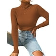 thumbnail image 1 of UKAP Women Knit Shirts Turtleneck Pullover Long Sleeve Tops Basic Work Sweater Caramel M, 1 of 2
