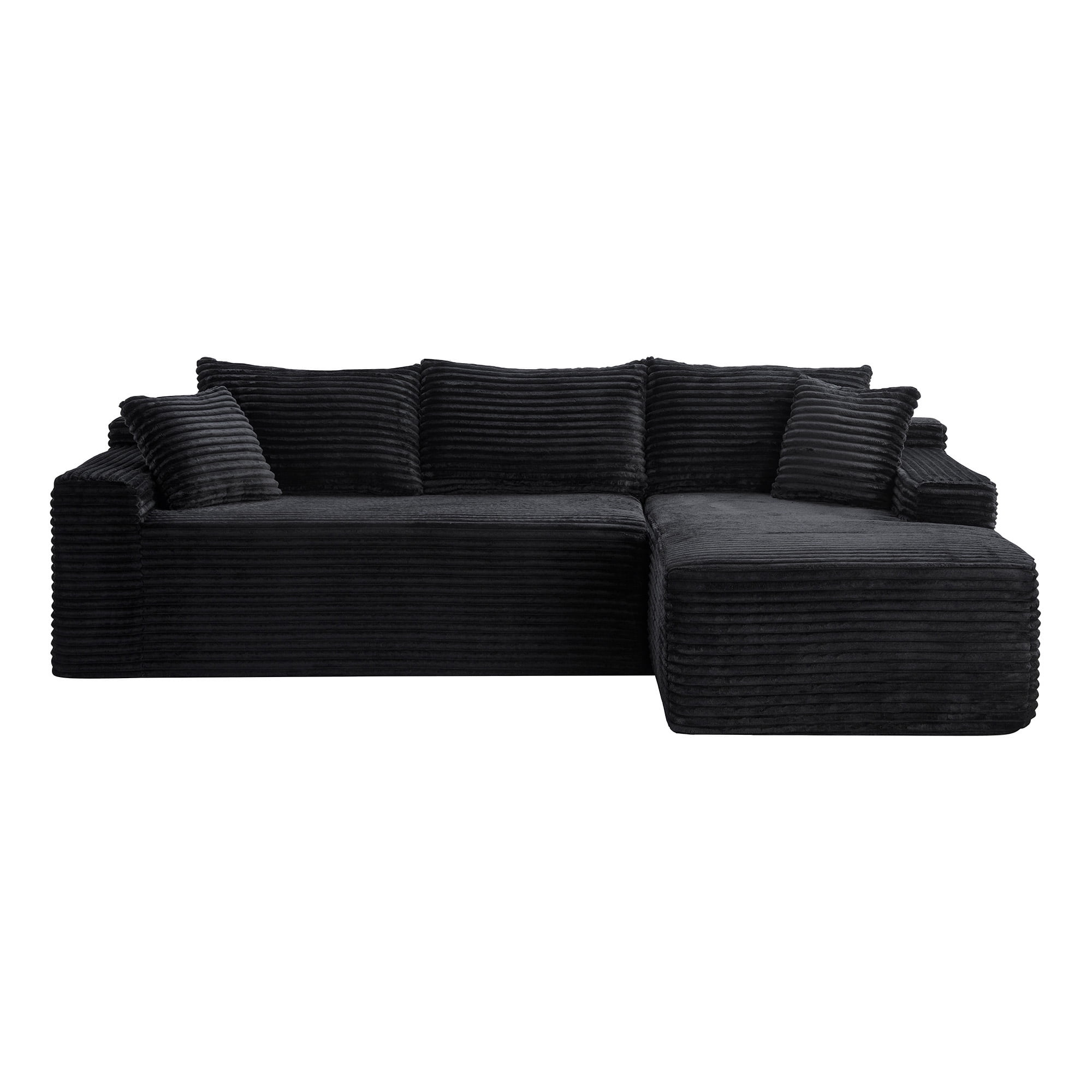 Leumius 94.5 Inch Modular Sectional Couches for Living Room,Modern Upholstered Deep Seat Cloud Couch,Corduroy L-Shape Sofas Couches,No Assembly Required,Black-Right Facing Chaise