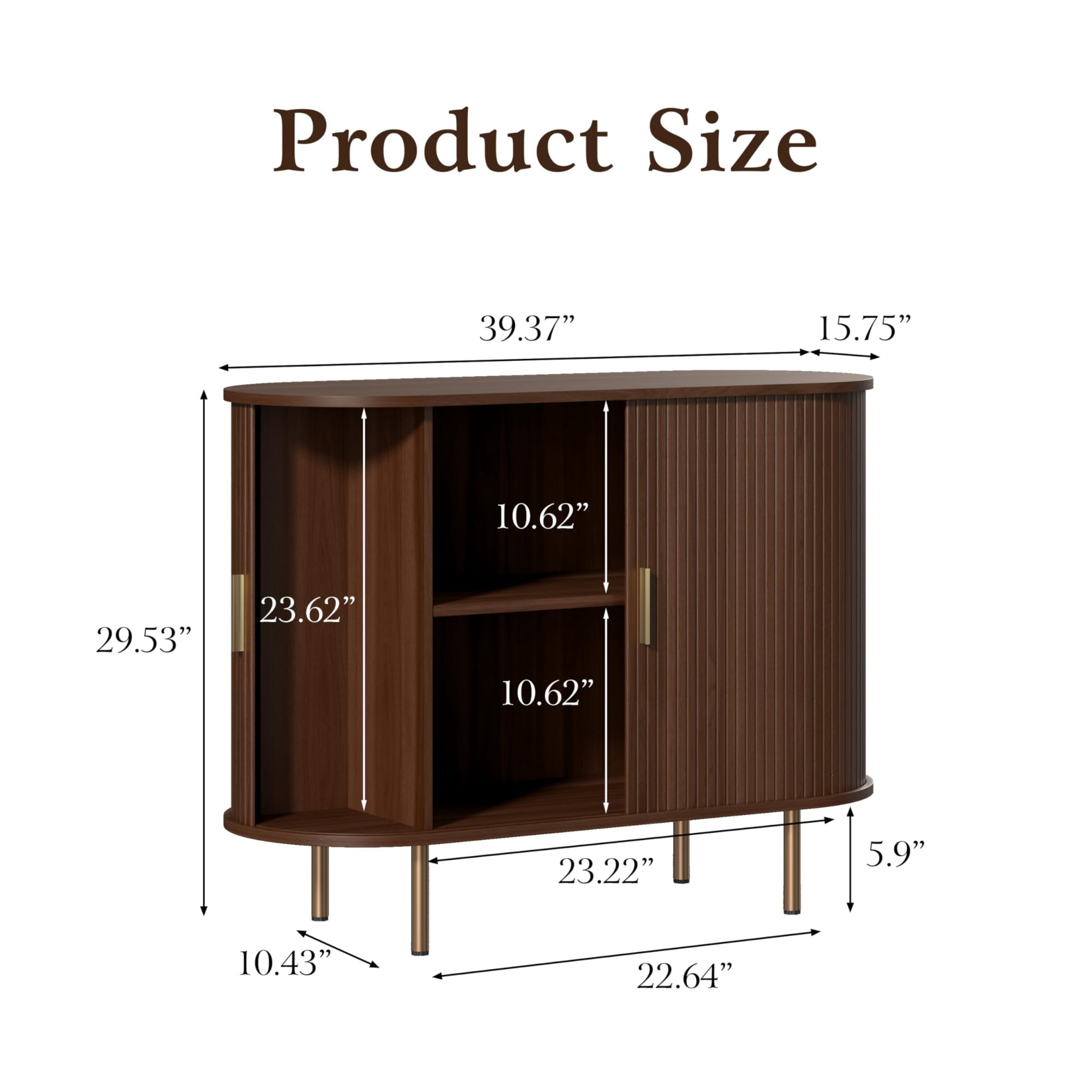 Mid Century Modern Sideboard Buffet Cabinet, 39 Inch Fluted Coffee Bar Console with Tambour Sliding Doors, Walnut