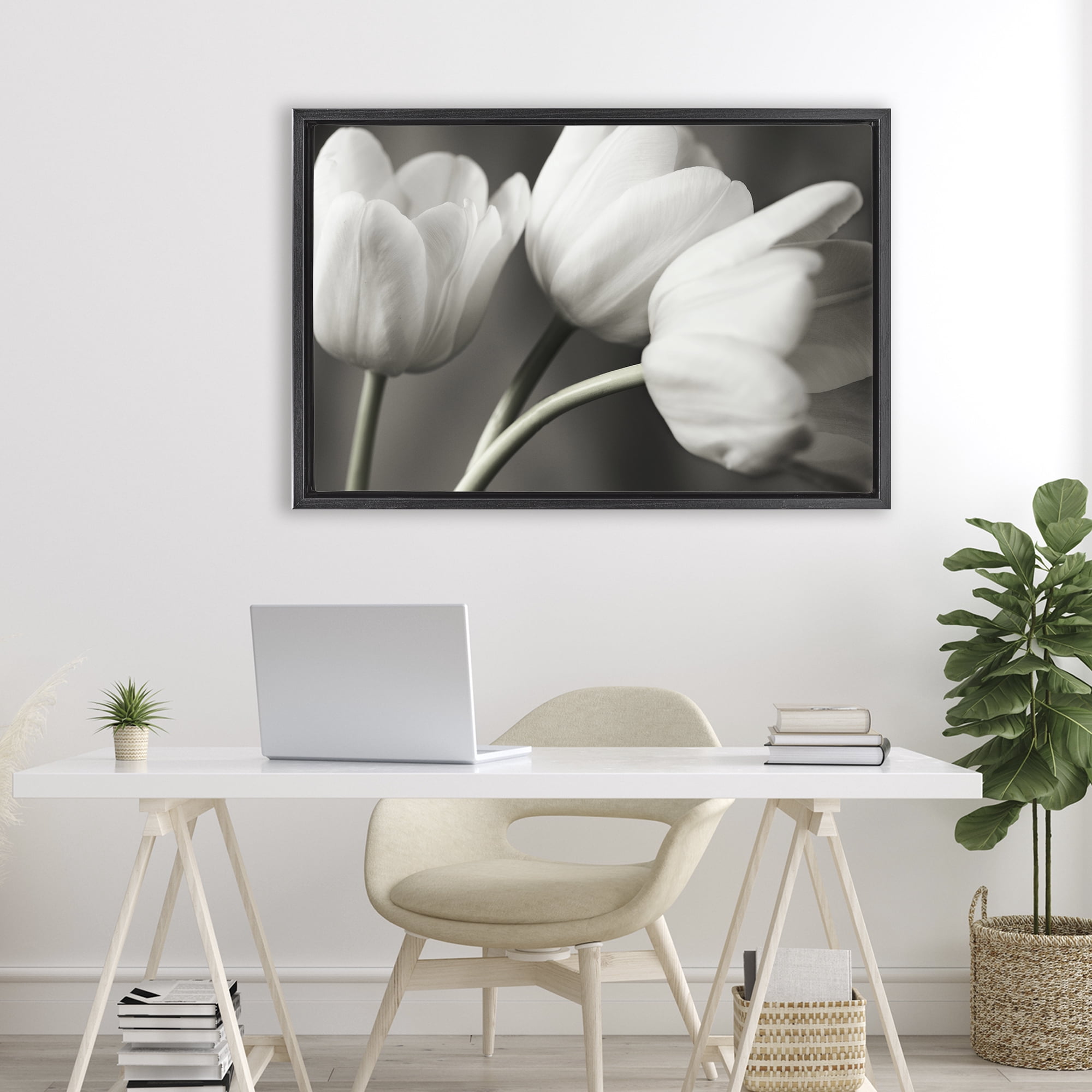 Stupell Industries Row Of Monochrome Tulips Black Framed Floater Canvas Wall Art, design by Tom Quartermaine