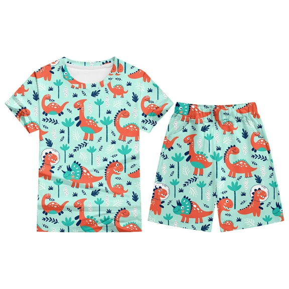 Gelikeya Boys Dinosaur Pajama Sets 5T-6T Bamboo Viscose Pajamas Sets Girls Snug Fit Short Sleeve Summer Sleepwear Pjs 2pcs Set (Mint Green, Toddlers)