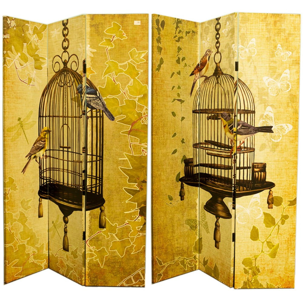 Elegant Canvas Room Divider With Birdcage Imprint, Multicolor Walmart