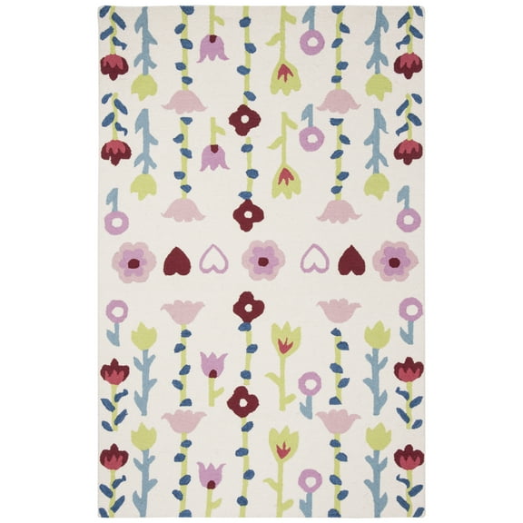 SAFAVIEH Kids Antoinette Floral Wool Area Rug, Ivory/Pink, 5' x 8'