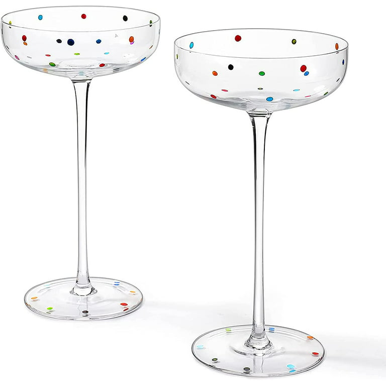 Polka Dot Champagne Coupe Glasses Set of 2 12 oz by The Wine Savant - Polka  Dot Rainbow Colored Glasses, Cocktail Glassware, Polka Dot Gifts Damien