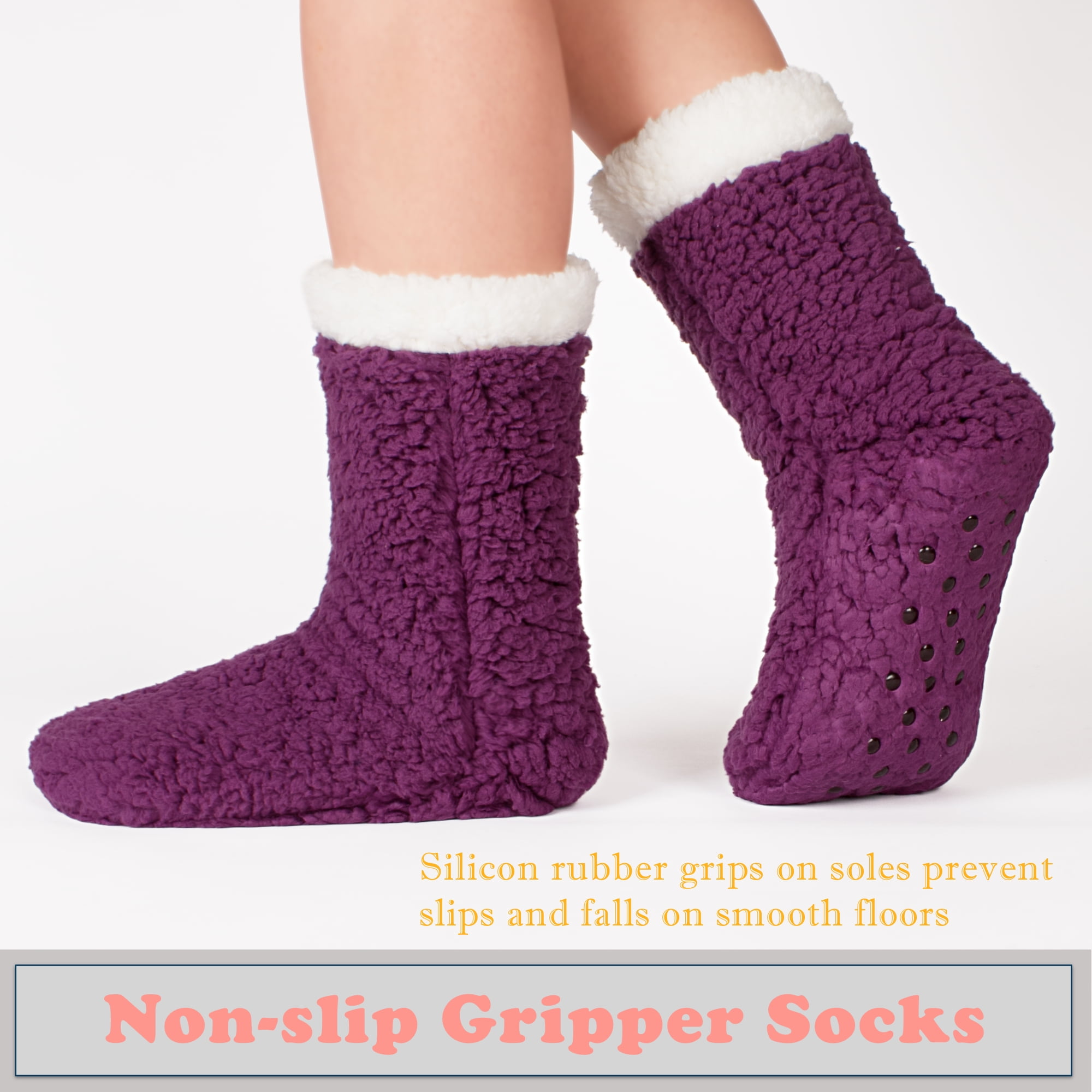 Fleece Lined Knit Slipper Socks: Warm Winter Bed Socks - UK