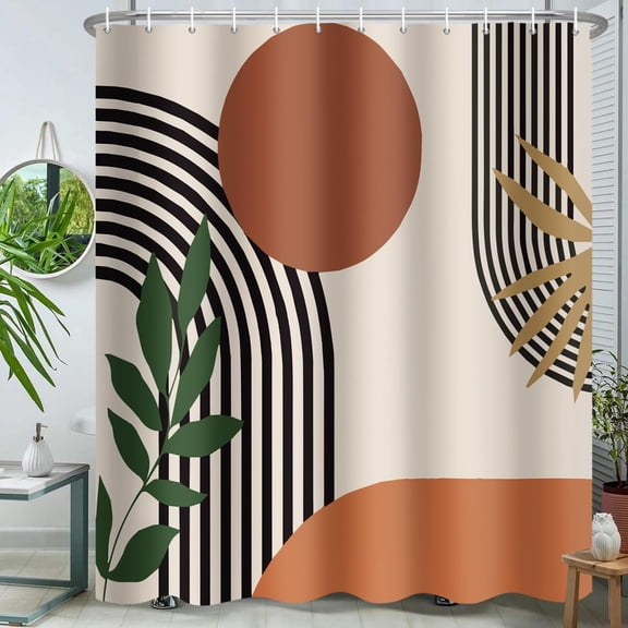 Extra Long Shower Curtain 72 x 84 Inch Boho Shower Curtain for Bathroom Mid Century Modern Bohemian Abstract Geometric Fabric Waterproof Bathroom Curtains Shower Set