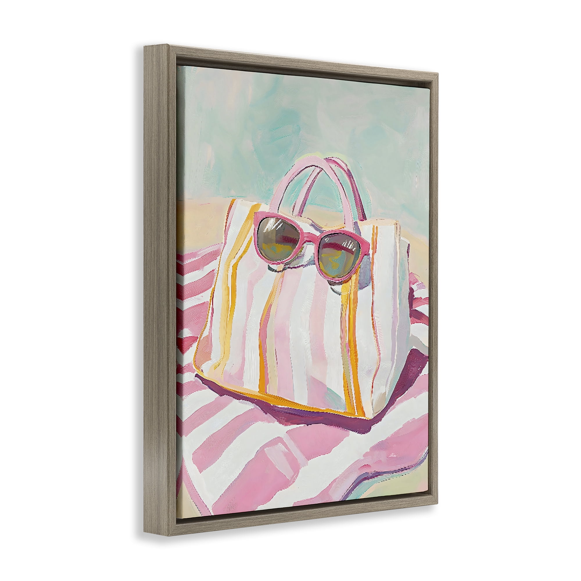 Stupell Industries Beach Bag & Sunglasses Brown Framed Floater Canvas Wall Art, design by The Prints Vibe