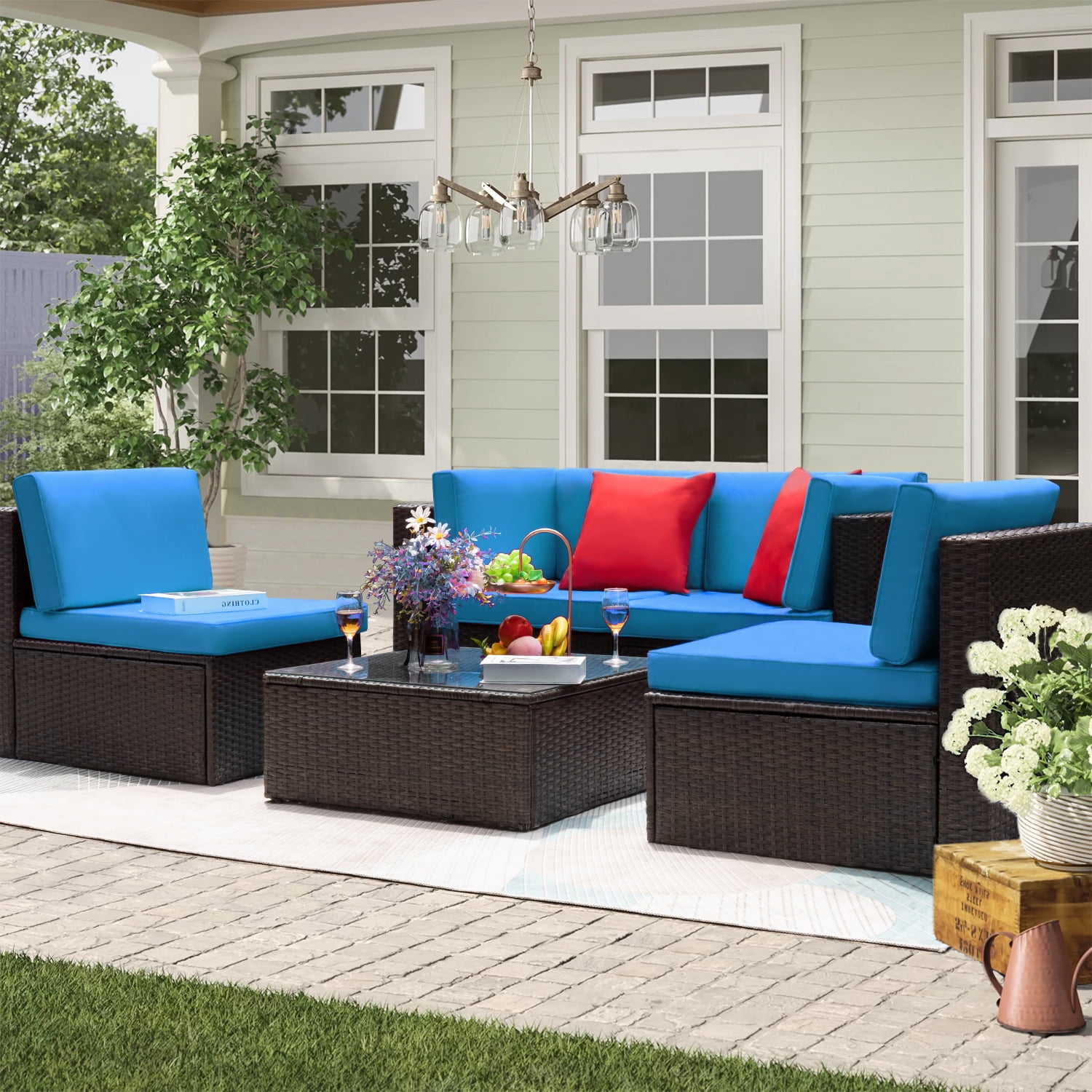 Devoko 5 Pieces Patio Furniture Sectional Set Outdoor Wicker Rattan