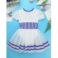 thumbnail image 4 of TTAO Robe Justaucorps de Danse pour Filles Enfants Mignonne en Dentelle à Manches Bouffantes à Imprimé Rayé Robe Tutu Costume de Performance Bleu 14, 4 of 7