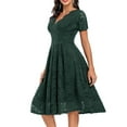 thumbnail image 2 of CAICJ98 Long Sleeve Dress For Women Wedding Guest Women's Elegant Crew Neck Long Lantern Sleeve Midi Dress Knit Split Hem Dress Green,M, 2 of 5
