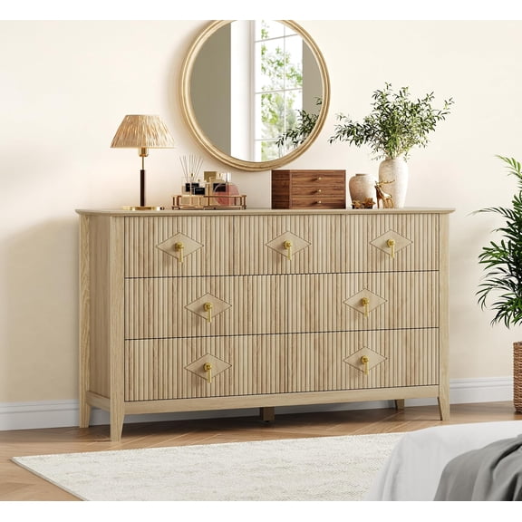 Dresser for Bedroom with 7 Drawers, 54 in Wide Modern Chest of Drawers with Metal Handle, Dresser TV Stand, Wood Drawer Organizer for Bedroom, Living Room, Hallway