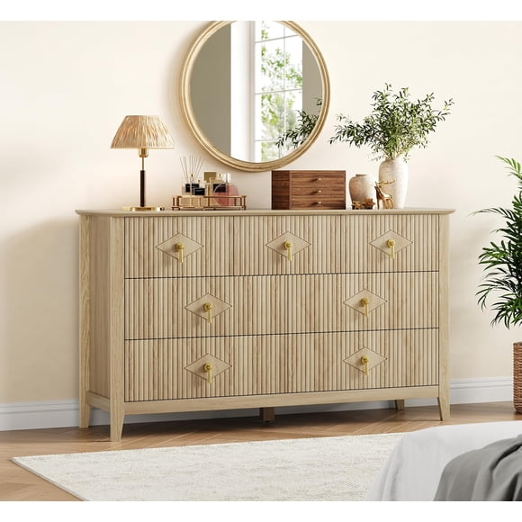 Dresser for Bedroom with 7 Drawers, 54 in Wide Modern Chest of Drawers with Metal Handle, Dresser TV Stand, Wood Drawer Organizer for Bedroom, Living Room, Hallway