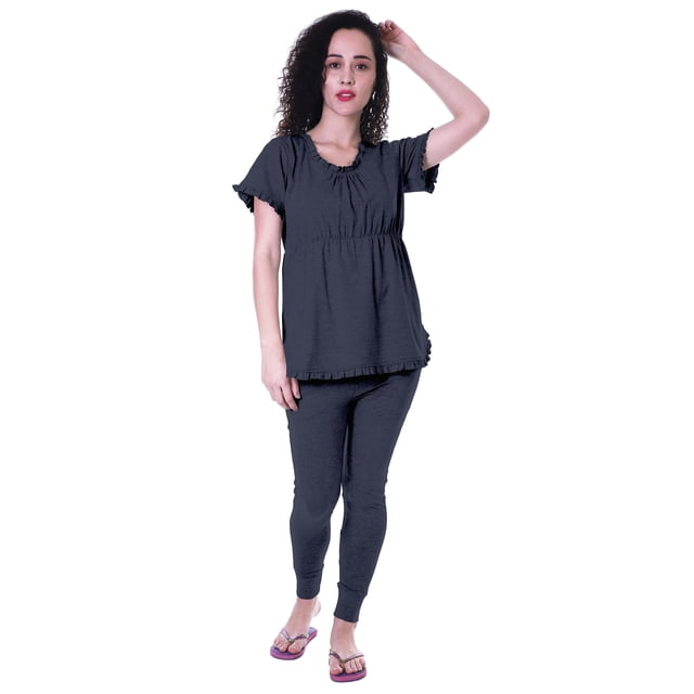 Moomaya Ensemble de Nuit pour Femmes Pyjama en Coton 2 Pcs Chemises de Nuit