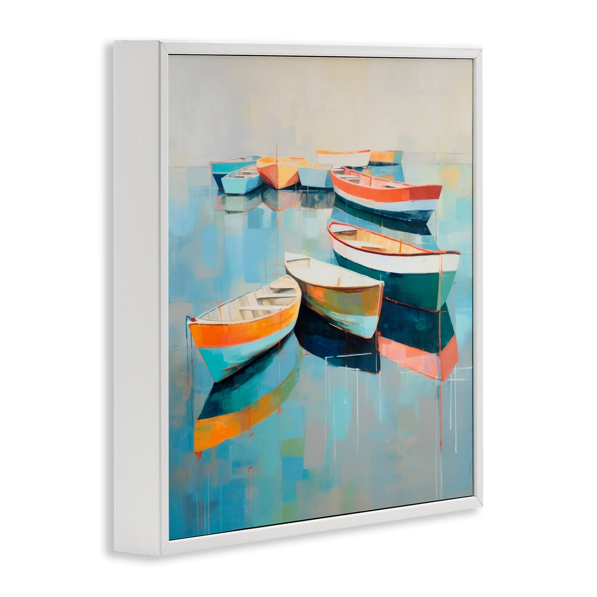 Stupell Industries Boats on Shoreline Transportation Painting White Framed Art Print Wall Art, 12 x 12