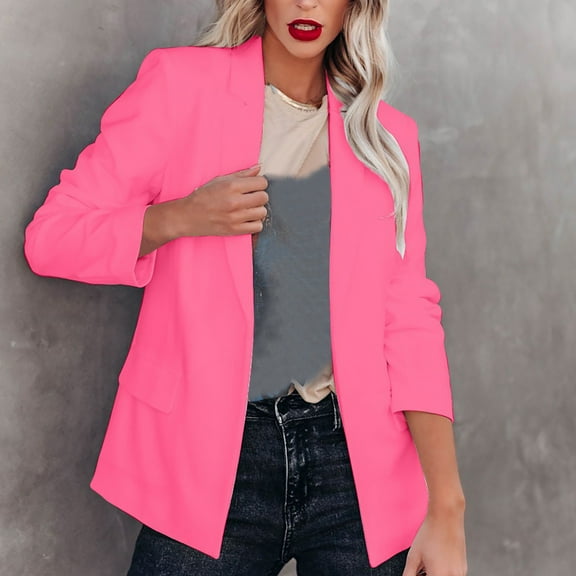 BSDJILFG Blazer Jackets for Women Business Casual Workwear Blazers Notched Collar Wrinkle Free Long Sleeve Office Dress Jacket