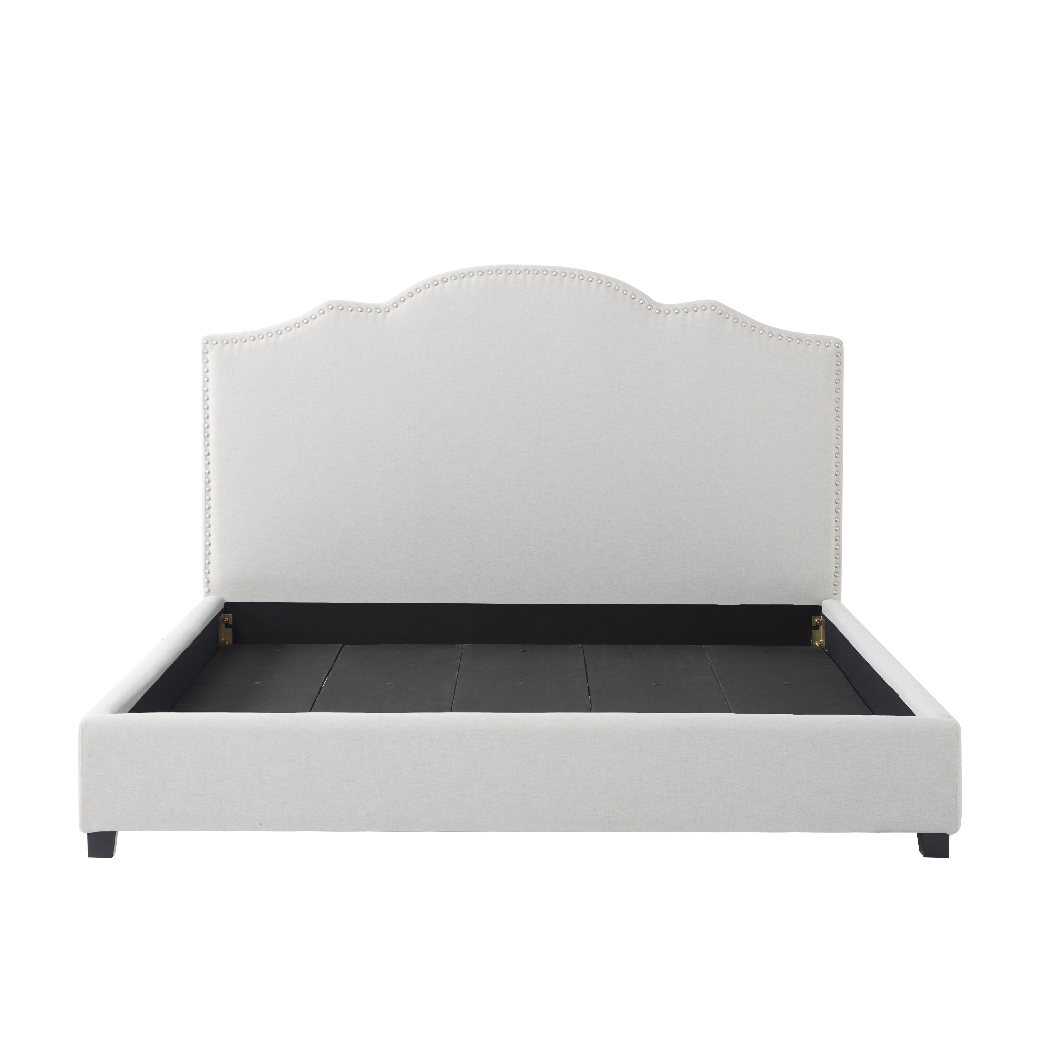 Gewnee King Bed Frame with 55"High Upholstered Headboard,Platform Bed Frame with Nail-Head Trim,No Box Spring Required,Modern Design for Bedroom,Light Grey