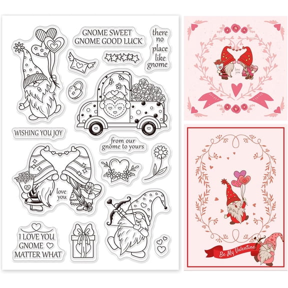 Gnome Silicone Clear Stamps Love Heart Rose Gift Box Transparent Stamps for Birthday Valentine's Day Cards Making DIY Scrapbooking Photo Album Decoration Paper Craft