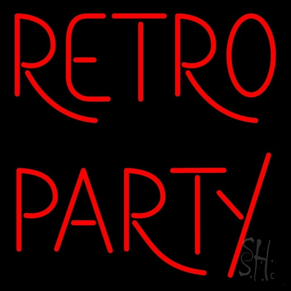 Red Retro Party LED Neon Sign 16 x 16 - inches, Black Square Cut Acrylic Backing, with Dimmer - Bright and Premium built indoor LED Neon Sign for café, club, party, event and stroefront.