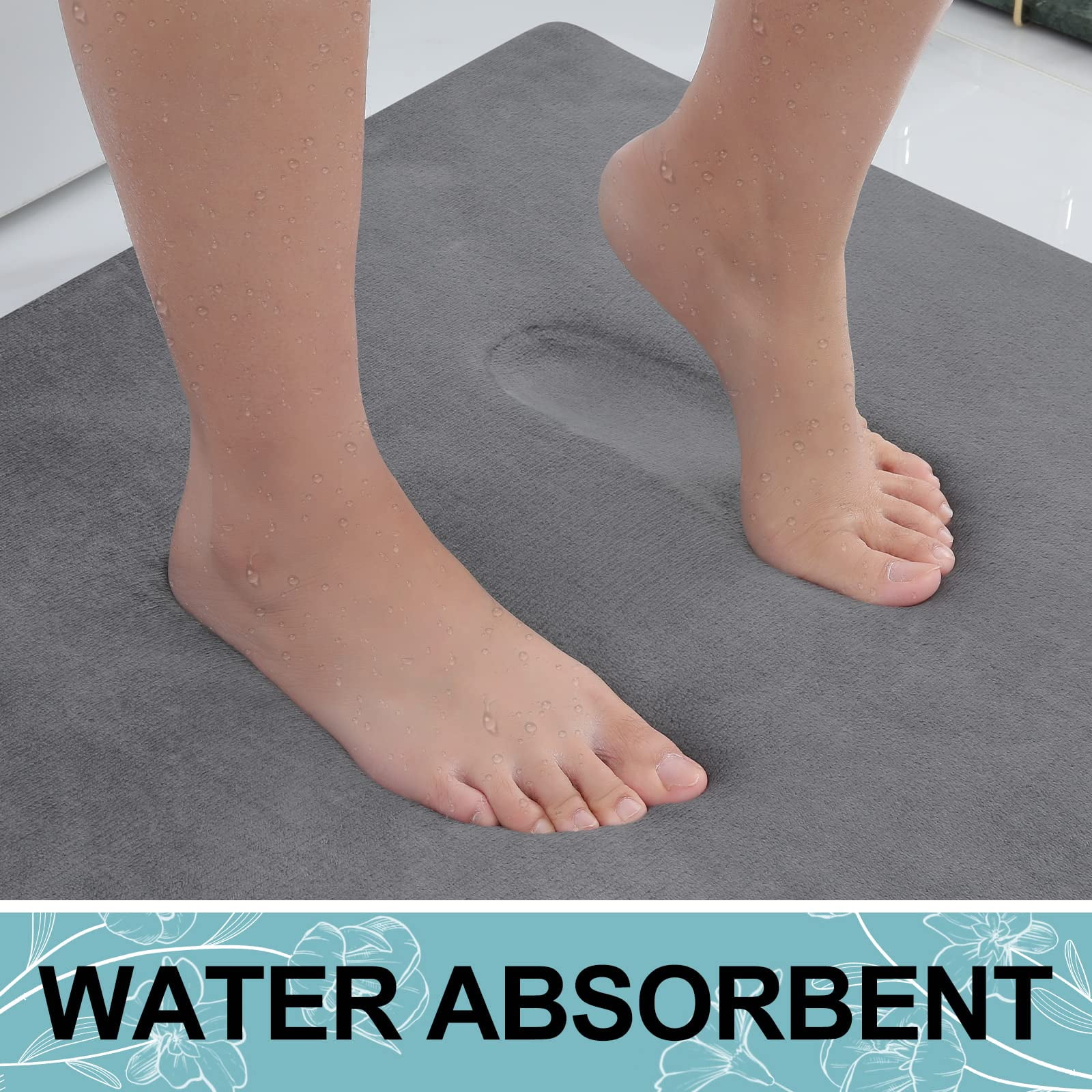 Buganda Memory Foam Bathroom Rugs, Absorbent Non-Slip Bath Mat for Bathroom, Soft Washable Bath Rug, 16"×24", Dark Grey