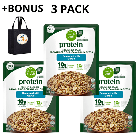 Simple Truth Protein Garlic Brown Rice and Quinoa with Chia Seeds, 8.8 oz , 3 Pack   Bonus