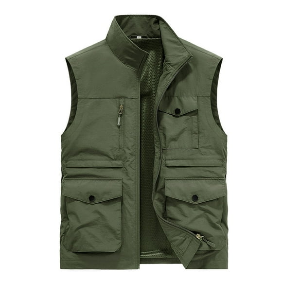 Men Stand Collar Vest, Multi-Pocket Sleeveless Waistcoat Coat, Soft Breathable Polyester for Fall Winter, Casual Outdoor Utility Jacket