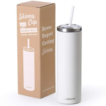 

Cupture Stainless Steel Skinny Insulated Tumbler Cup with Lid and Reusable Straw - 16 oz (Winter White)