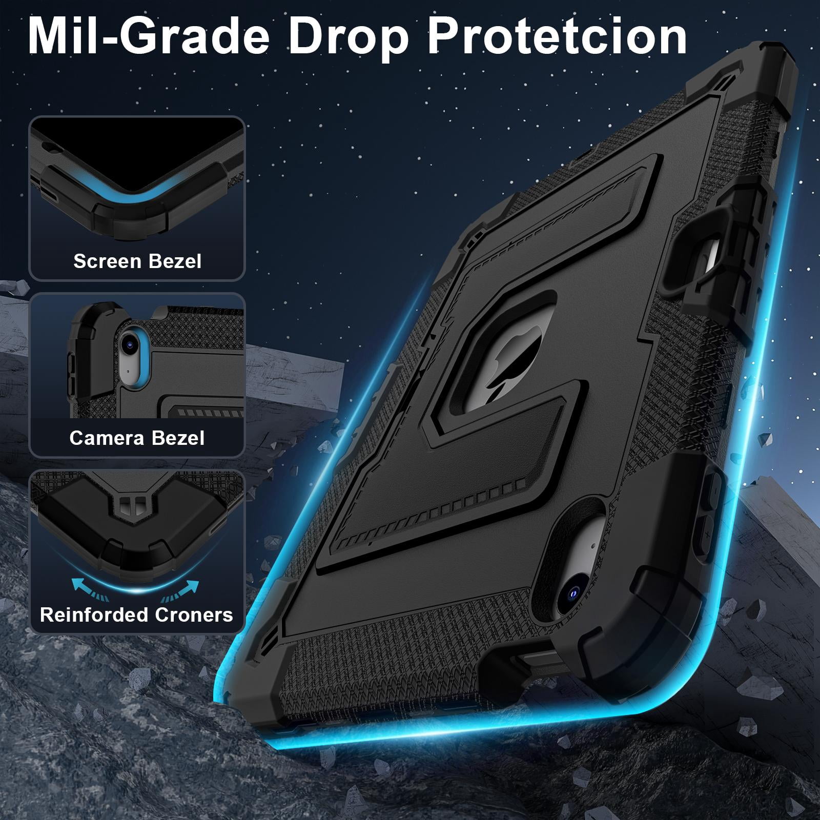ELEHOLD 3-Layer Rugged Case For Apple iPad Air 11 (2025 / 2024) Heavy Duty Shockproof Cover, [Drop Protection], [Logo Visible], With Kickstand & Pencil Holder & Shoulder Strap, Black