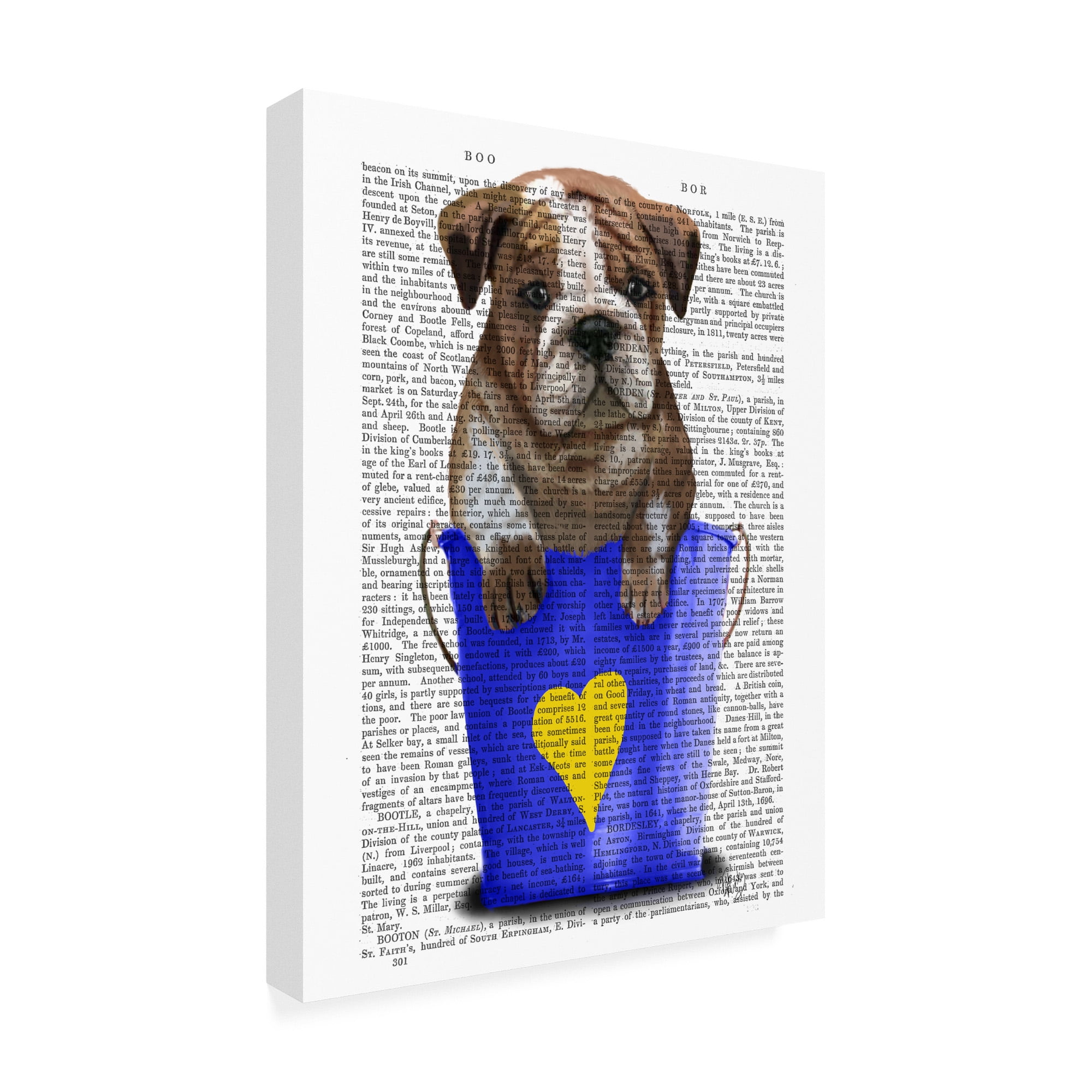 Trademark Fine Art 'Bulldog Bucket Of Love, Blue' Canvas Art by Fab Funky
