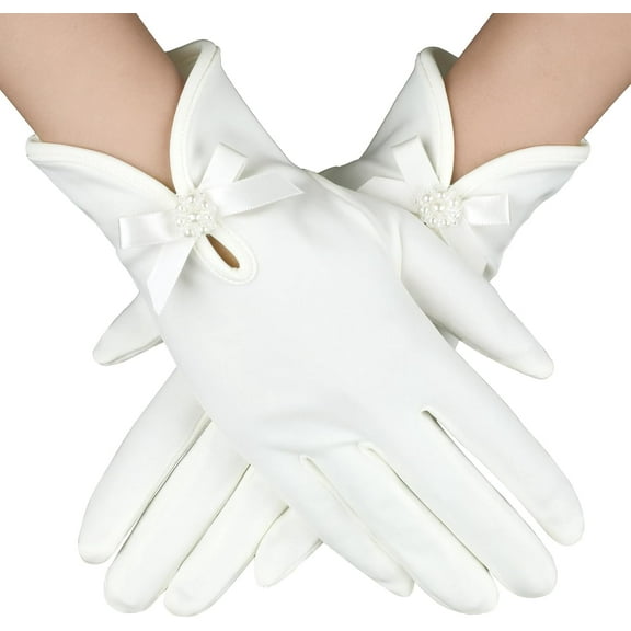 White Gloves Bow Short Satin Gloves Uniform Tuxedo Dress Wedding Bridal Glove 1920s Opera Special Occasion Fashion Accessories