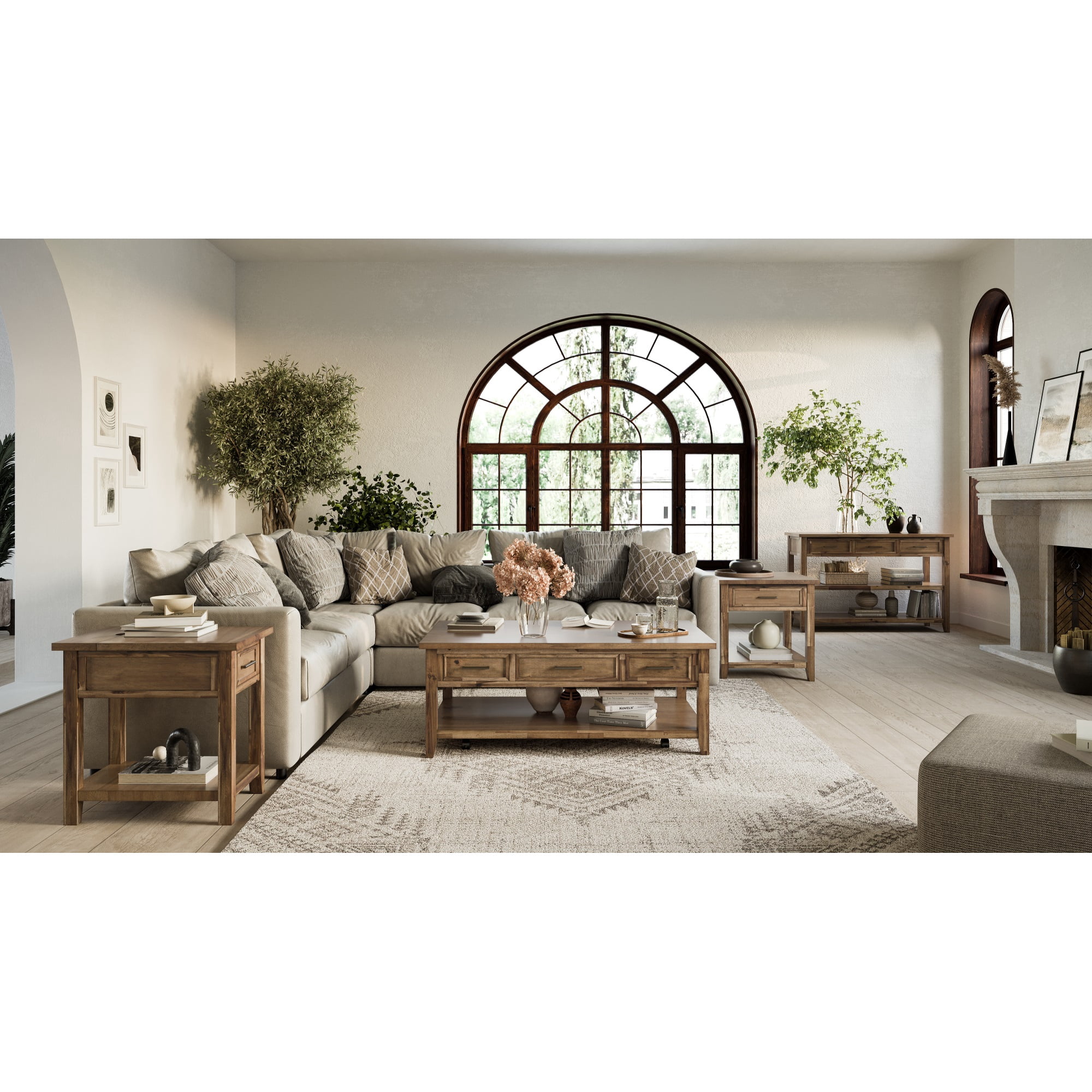 Claremont Transitional Rustic Wood Square End Table with Storage