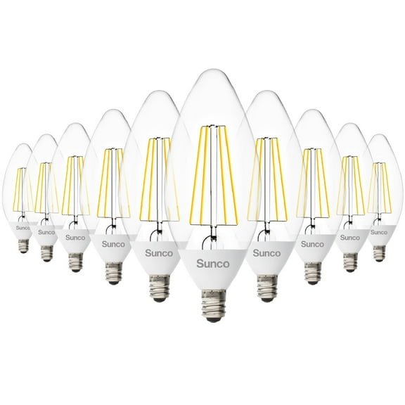 Sunco 10 Pack Dusk to Dawn LED Outdoor Light Bulb B11, Edison Filament Candelabra Bulbs for Porch Lighting, 500 LM, 5W (40W Equivalent), 5000K Daylight, E12 Base, Photocell Sensor UL