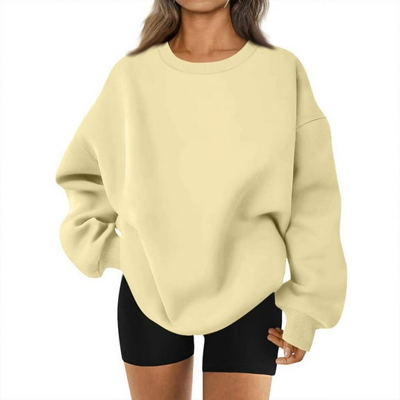 Dwellite Crewneck Sweatshirt for Women Oversized Long Sleeve Pullover Tops Winter Fall Outfits 2026 Fashion Clothes with Pocket Khaki 3XL