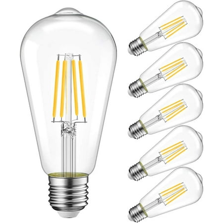 

ST21 LED Filament Bulb 7W(60 Watt Equivalent) Dimmable 2700K Warm White Vintage Edison Light Bulb E26 Medium Base (6-Pack)