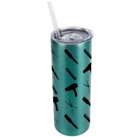 

Elanze Designs Turquoise Blue 20 Ounce Double Wall Stainless Steel Glitter Travel Tumbler With Sliding Lid And Straw Hair Stylist Barber