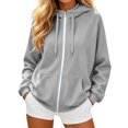 thumbnail image 4 of Women Zip Up Hoodie Oversized Long Sleeve Sweatshirt, Lightweight Solid Color Hooded Jacket With Pockets for Spring Fall Everyday Workout (Grey/L), 4 of 5