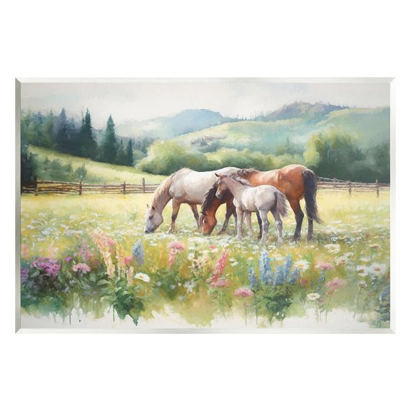 Stupell Industries Horses in Spring Meadow Animals & Insects Painting Unframed Art Print Wall Art, 15 x 10