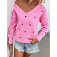 thumbnail image 5 of Women's Spring Autumn Knit Sweater Long Sleeve V Neck Heart Print Loose Knitwear, 5 of 10