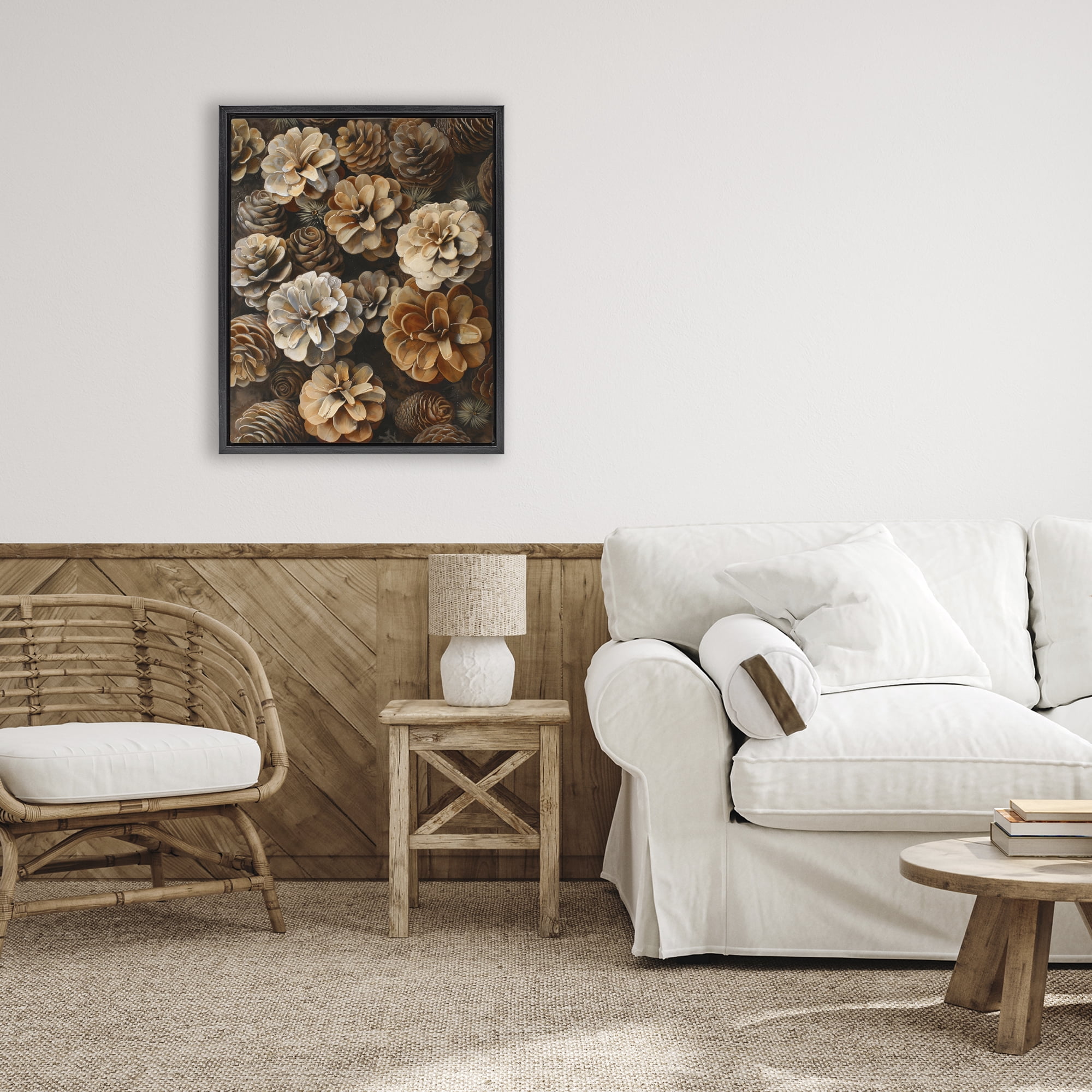 Stupell Industries Pinecone Arrangement Rustic Botanicals Black Framed Floater Canvas Wall Art, design by Creative Studio