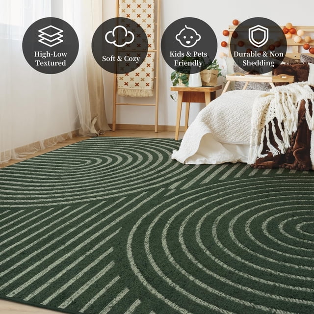 Boho Area Rug x Machine Washable Rugs for Living Room Non Slip Soft Carpet Geometric Jacquard Textu Carpet for Bedroom Dining Room Nursery Office Living Room Rug -