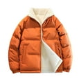thumbnail image 3 of hlysgo Mens Reversible Winter Jackets Warm Sherpa Fleece Zip up Puffy Jacket no Hood Thermal Stand Collar Quilted Puffer Coats Orange XXXL, 3 of 10