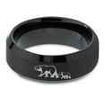 thumbnail image 2 of Tungsten Adult Bear Cub Following Walking Band Ring 8mm Men Women Comfort Fit Black Beveled Edge Brushed Polished, 2 of 4