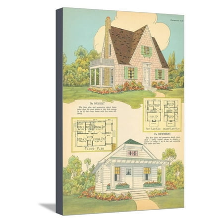 Single-Family Home, Rendering and Floor Plan Stretched Canvas Print Wall