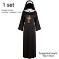 thumbnail image 3 of Jiibva Womens Nun Costume Set Long Robe Headpiece Cross Necklace Black One Size, 3 of 7