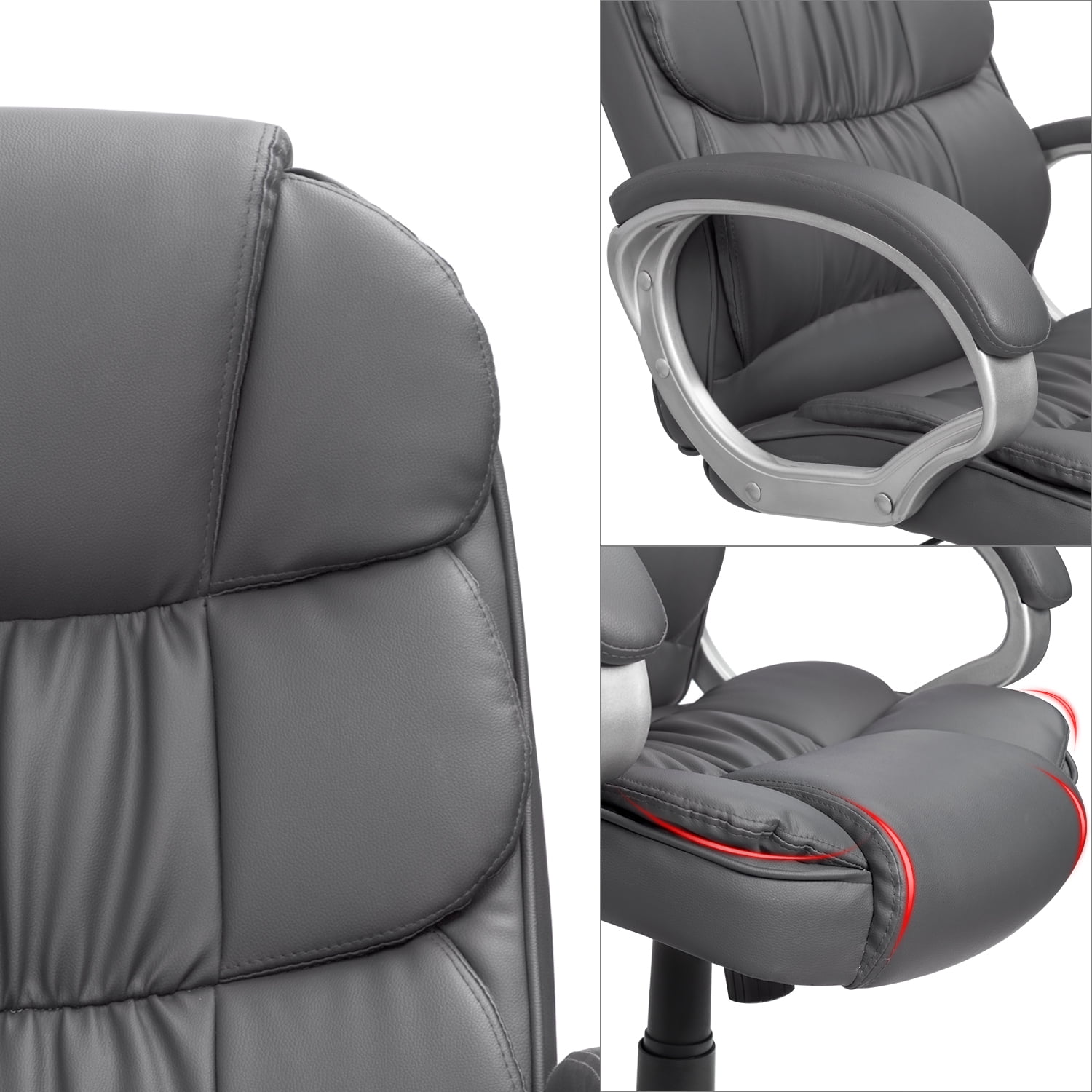 Lacoo Faux Leather High-Back Executive Office Desk Chair with Armrests, Gray