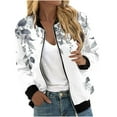 thumbnail image 3 of Feancey Ladies Floral Jackets Lightweight Casual Plus Size Bomber Jacket Women Fall Long Sleeve Collarless Thin Coat Windproof Outerwear with Pockets Gray S, 3 of 6