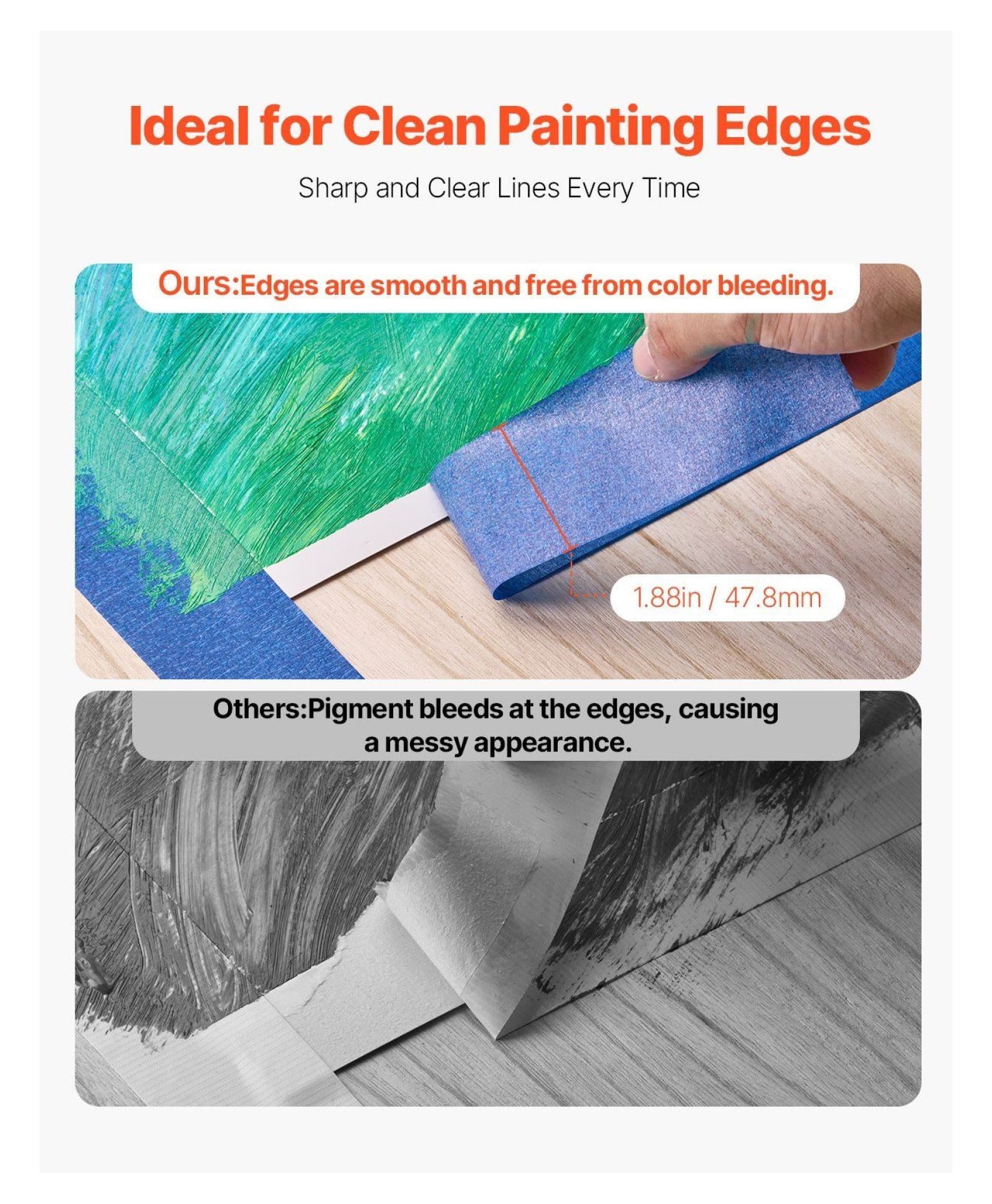 Painters Tape 2 Inch - 3 Rolls Blue Masking Tape (1.88x60yd) - Clean Removal, Paint Protection, Home Renovation, DIY Crafts, Easy Tear